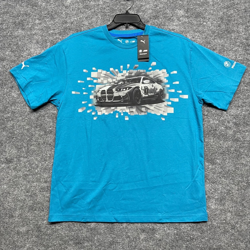 BMW Shirt Mens Large Blue BMW M4 GT3 Motorsport Graphic Puma Tee Tropical